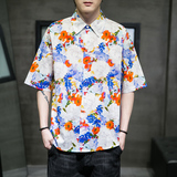 大码短袖衬衫免烫宽松潮花衣服夏休闲刺绣T恤QT4066-T2118，男装衬衫，电商A227