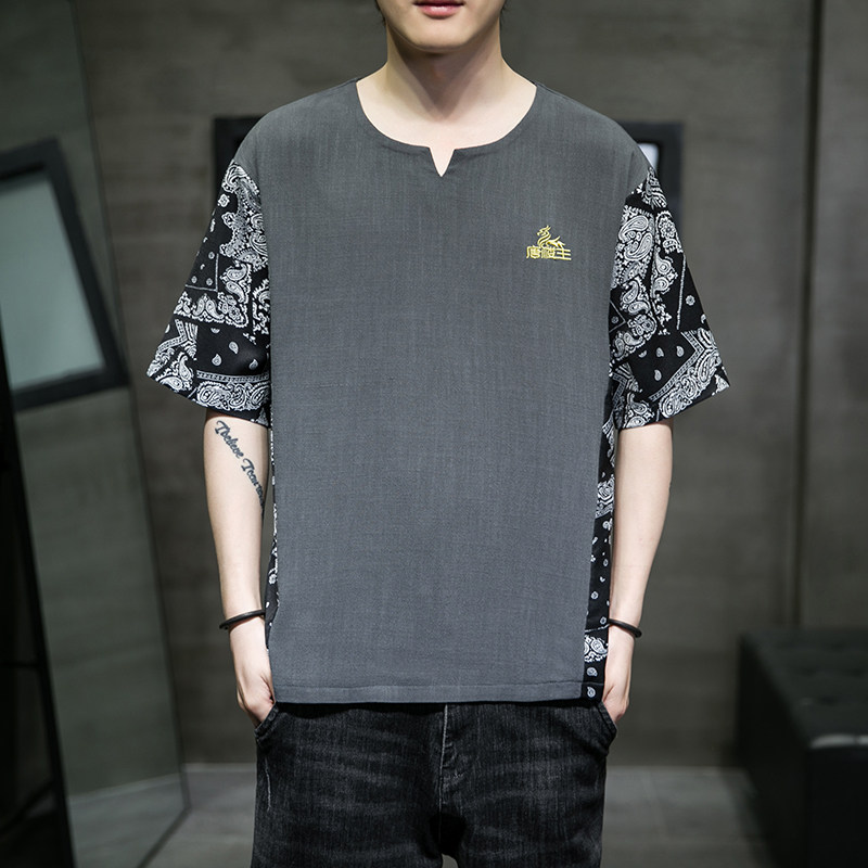 复古新款唐装夏季短袖T恤风汉服潮刺锈A227-T2107-P55图片