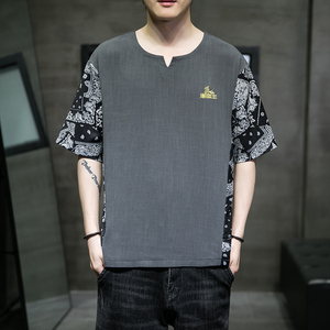 复古新款唐装夏季短袖T恤风汉服潮刺锈A227-T2107-P55图片
