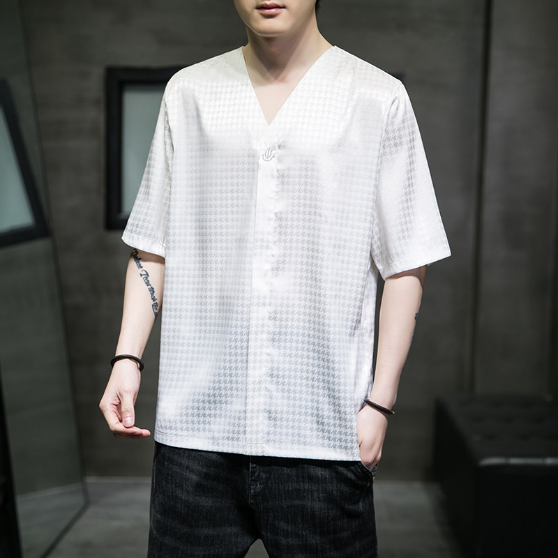 男士夏季短袖T恤棉麻风大码潮印花刺绣透QT4066-T2105,男装T恤,电商A227