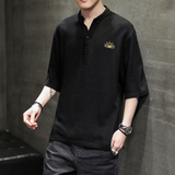 男士夏季短袖T恤棉麻风大码潮印花刺绣透气QT4066-T105，男装T恤，电商A227