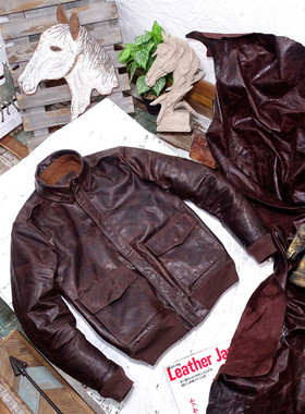 植鞣蜡染无涂小幼马皮重水洗做旧头层马皮真皮衣大逃亡A2飞行夹克