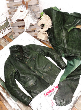 【5折899元首推】绿色植鞣蜡染无涂幼马皮小司闸员复古真皮皮衣