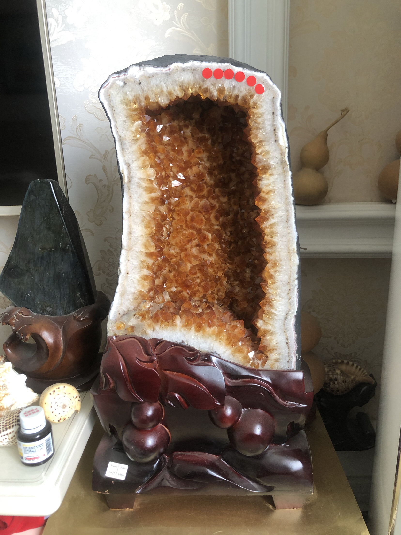 天然乌拉圭黄水晶洞黄晶洞簇招财钱袋子摆件黄晶原石聚宝盆43kg