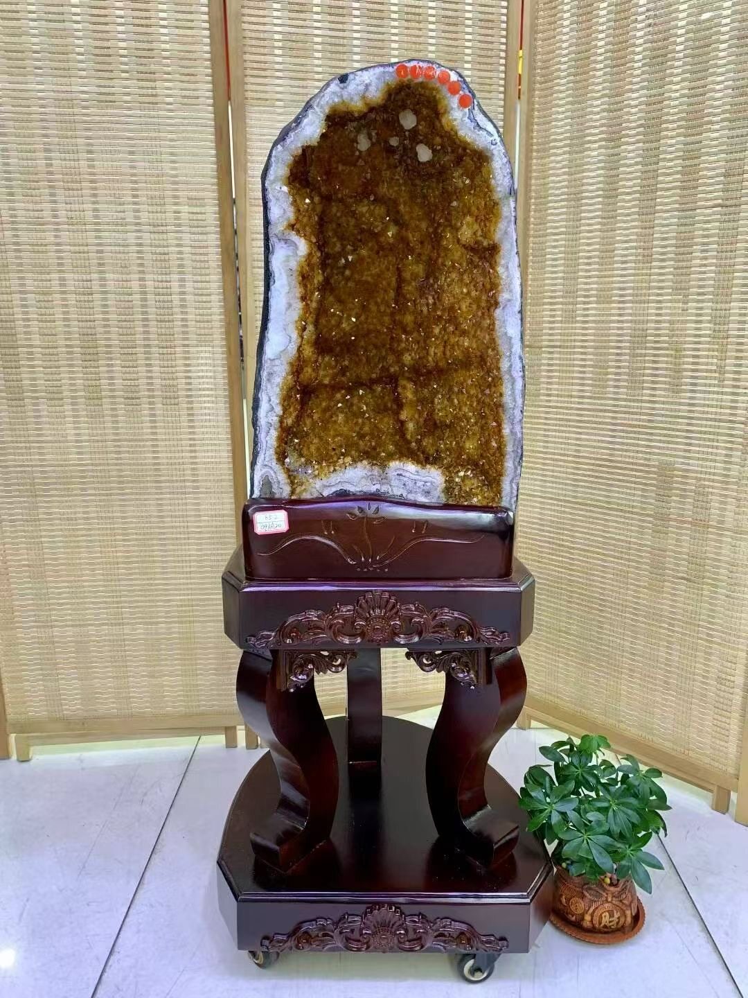 天然黄水晶洞聚宝盆钱袋子恐龙蛋原石摆件家居观赏石106cm65.2kg