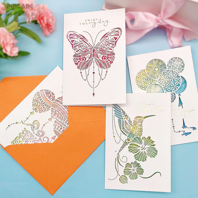 款镂空雕刻贺卡儿童卡片ins风商务手写幼儿园小学生日祝福感谢高级感