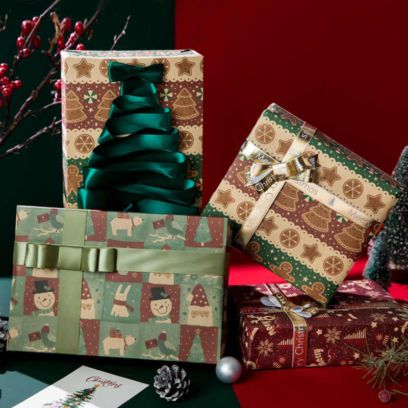 圣诞牛皮纸包装纸ins风大尺寸复古风生日礼物纸年会礼品盒手工纸大张牛皮纸包书皮包装材料春节