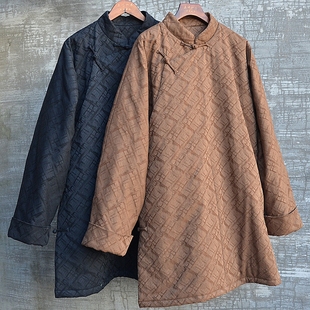 男装棉衣大码冬季立领连肩中长薄款棉花棉袄斜襟大襟复古中式棉服