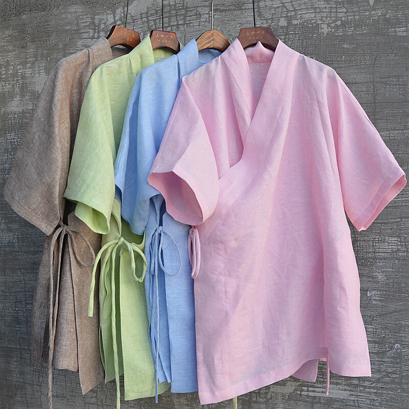 三世一木亚麻交领短袖汉服上衣