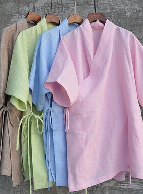 三世一木亚麻交领短袖汉服上衣