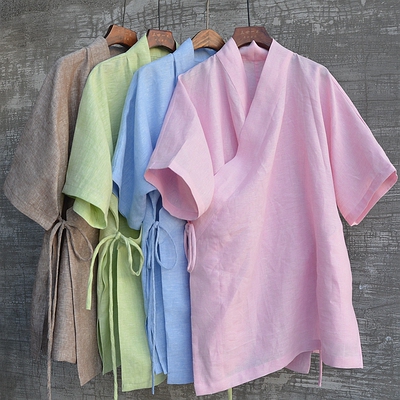 三世一木亚麻交领短袖汉服上衣