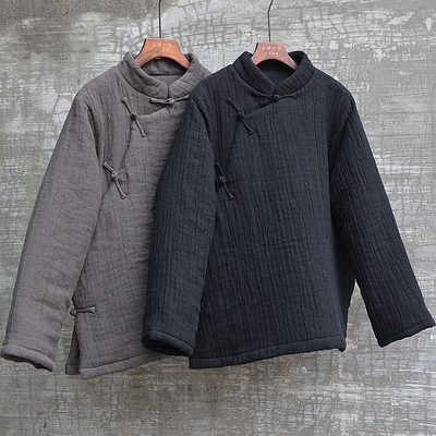 三世一木加厚立领亚麻斜襟棉衣