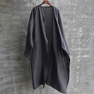 三世一木中式复古国风连袖无领原创长衫亚麻风衣舒适透气吸汗小众