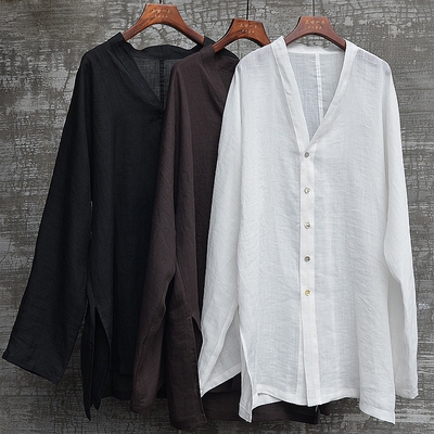 三世一木手工苎麻无领长袖衬衫
