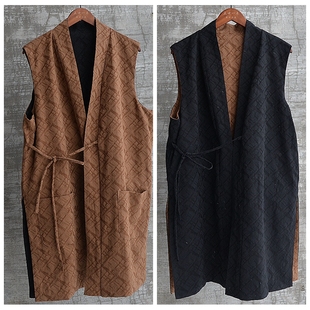 三世一木春秋两面穿中长马甲明制比甲显瘦中性百搭高级棉麻汉服帅