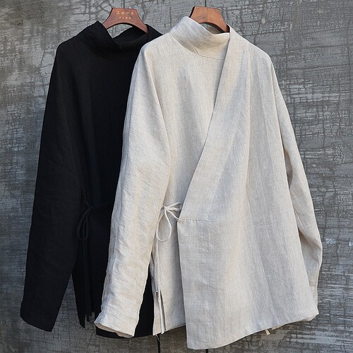 三世一木亚麻连袖唐装汉服