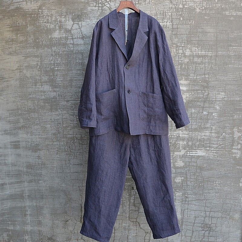 男装原创春夏亚麻西服西装九分休闲裤套装大码外套通勤都市时尚帅