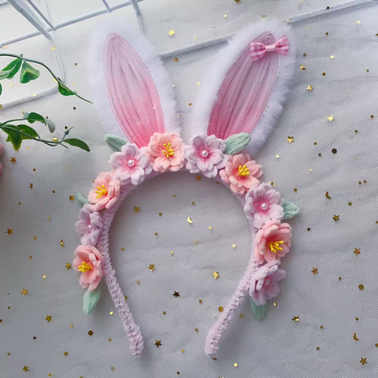 {成品}长毛兔耳朵樱花发箍扭扭棒
