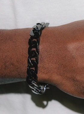 原创拼接黑色陶瓷古巴链手链男嘻哈欧美个性cuban潮流ins 女同款