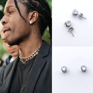 Earrings耳钉超闪锆石钻石7mm磁铁耳环嘻哈男女无耳洞耳饰 Zircon