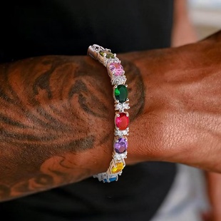 欧美彩色锆石拼接网球手链男hiphop嘻哈美式时尚女手饰礼物可调节