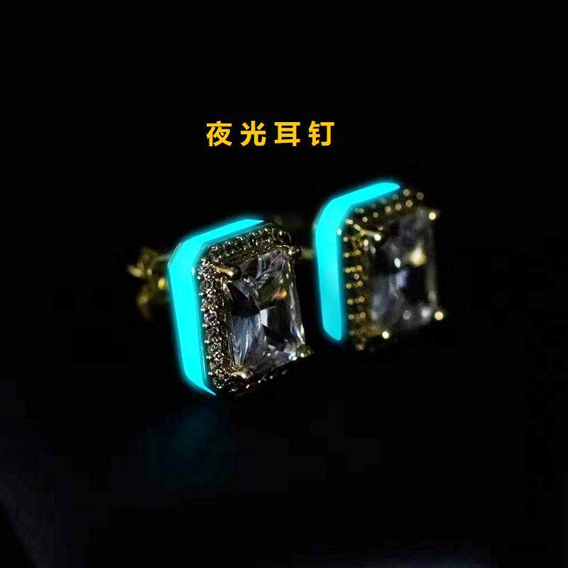 vintage中古蓝色宝石方形耳钉