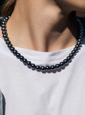 贝壳珠银灰大溪地黑色珍珠项链