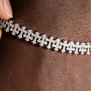 新款满钻重叠十字架手链男女嘻哈潮流小众轻奢百搭镶嵌手饰配饰