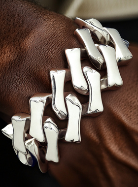 钛钢本色菱形粗矿手链重量级手饰