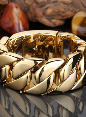 粗款男手链潮人粗矿钛钢古巴链