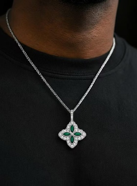 欧美四叶草ins绿色锆石吊坠