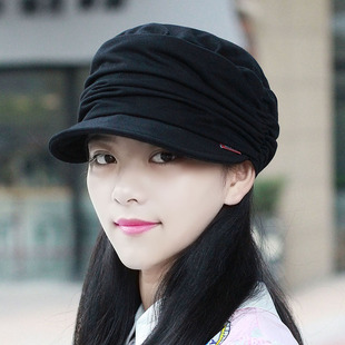帽子春秋褶皱韩版时尚鸭舌帽薄款男女秋天显瘦平顶帽百搭时装布帽
