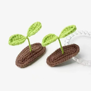 毛线立体小草发夹手工编织可爱小红花发卡宝宝碎发夹针织豆芽发卡