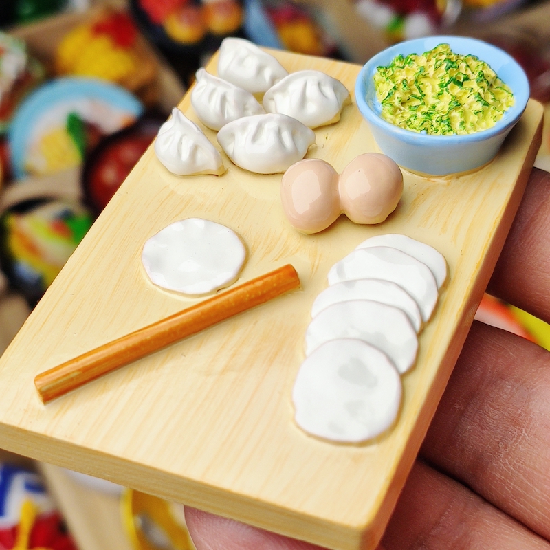 文创饺子板冰箱贴立体树脂食玩仿真美食特色小吃创意磁吸装饰摆件