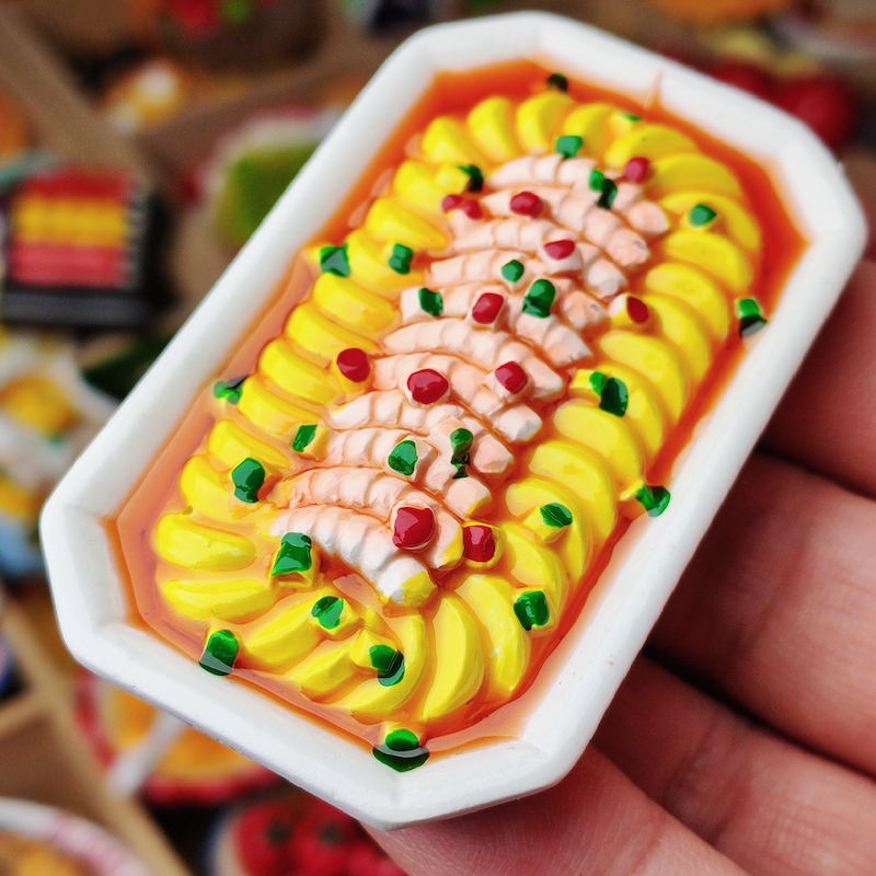 虾仁蒸蛋冰箱贴立体树脂食玩仿真美食小吃特色菜品磁吸装饰磁贴