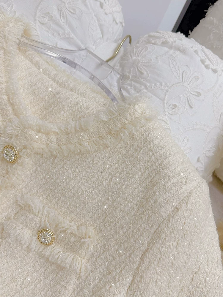 Изделие из шерсти вязаный осенний жакет, костюм, кардиган, стиль Chanel