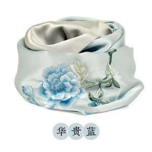 中国成都特色蜀绣双蝶牡丹刺绣桑蚕丝真丝围巾披肩丝巾送长辈礼品