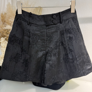 女高腰显瘦阔腿裤 国风提花短裤 新中式 影丞金2025春夏新款