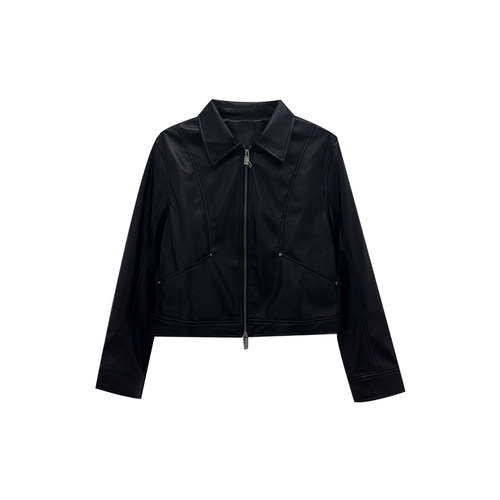 瘦瘦皮衣 2025新款双拉链百搭短款夹克外套时尚皮衣女 无logo