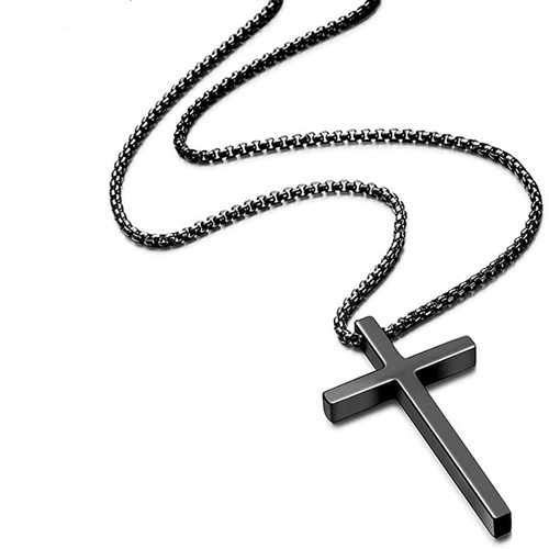 男女钛钢简约抛光十字架项链嘻哈