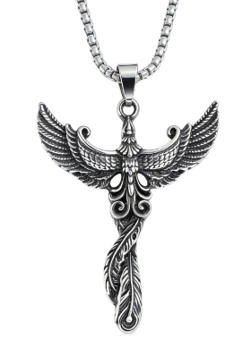 潮男女钛钢不死鸟凤凰十字架项链