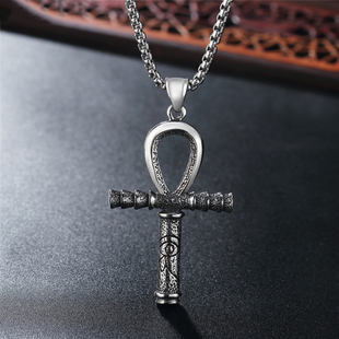 欧美嘻哈埃及法老守护神荷鲁斯之眼生命之符安卡十字架项链吊坠男