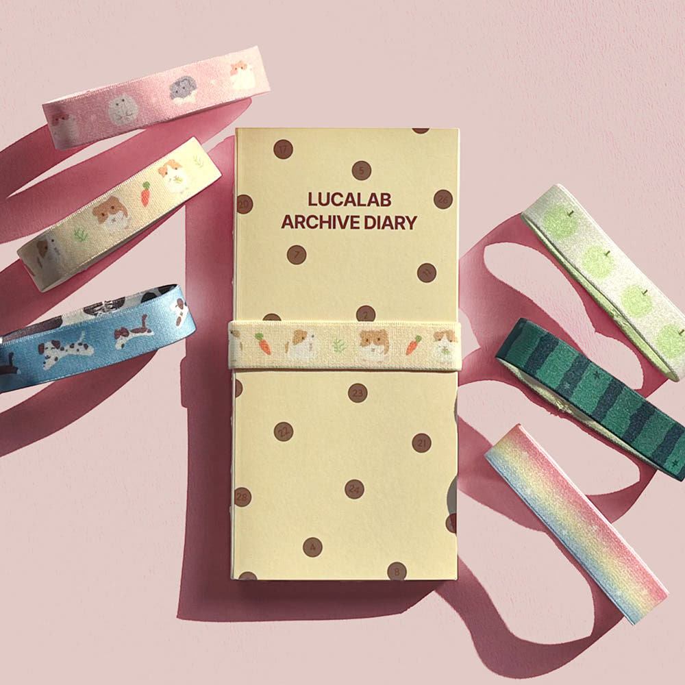 韩国LUCALAB双面印花TN手账绑带M5配件固定带卡通可插笔弹力书带