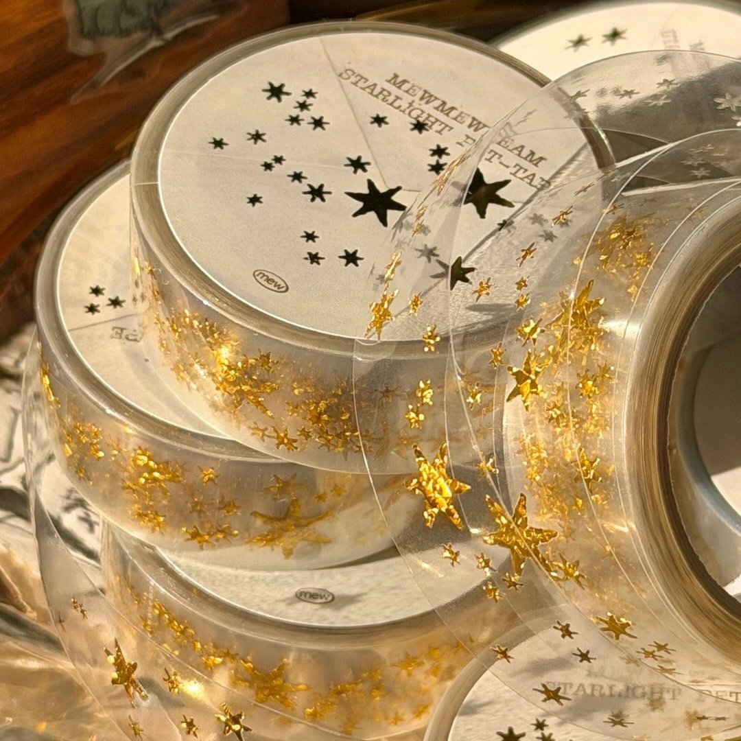 韩国mewmewbeam金箔银箔PET胶带亮膜透明星星手帐装饰素材手机贴