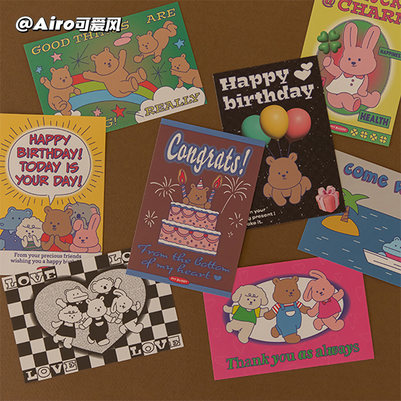 韩国Dailylike可爱复古风生日贺卡明信片高级感手写祝福感谢卡片