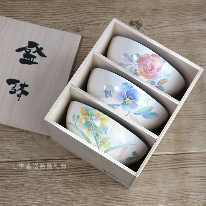 日本进口高颜值美浓烧碗花语椭圆饭碗汤碗小面碗木盒套装新居礼物