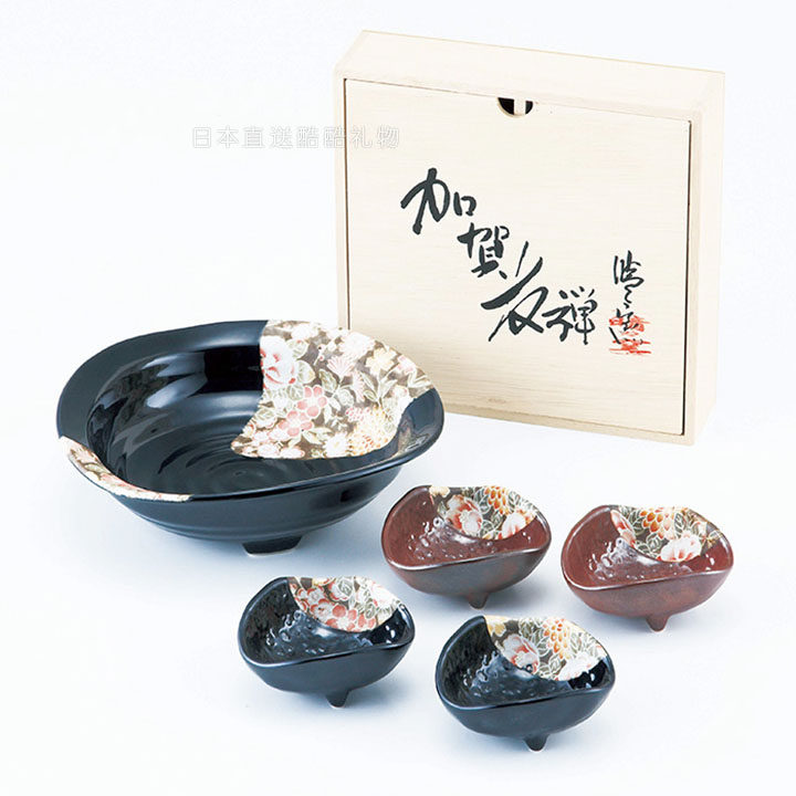 日本加贺友禅日式复古风三足不规则大小碗套装陶瓷有田烧进口餐具