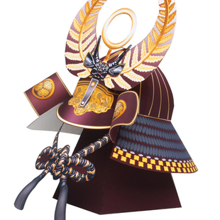 日本武将头盔头巾兜3d立体纸模型DIY手工制作儿童益智折纸玩具