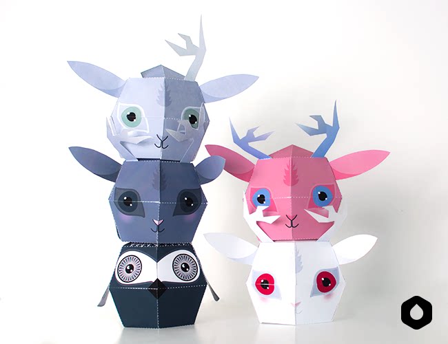 卡通动物公仔小鹿摆件3d立体纸模型diy手工制作儿童益智折纸玩具
