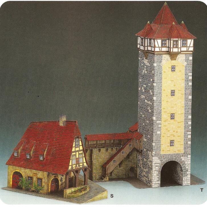 地中海德国罗滕堡建筑立体纸模型